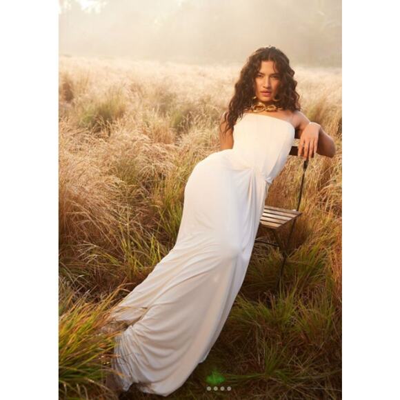 Deme by Gabriella | Pearl Gown in Off White Malai Lycra Strapless Corset Maxi XL - Picture 3 of 16